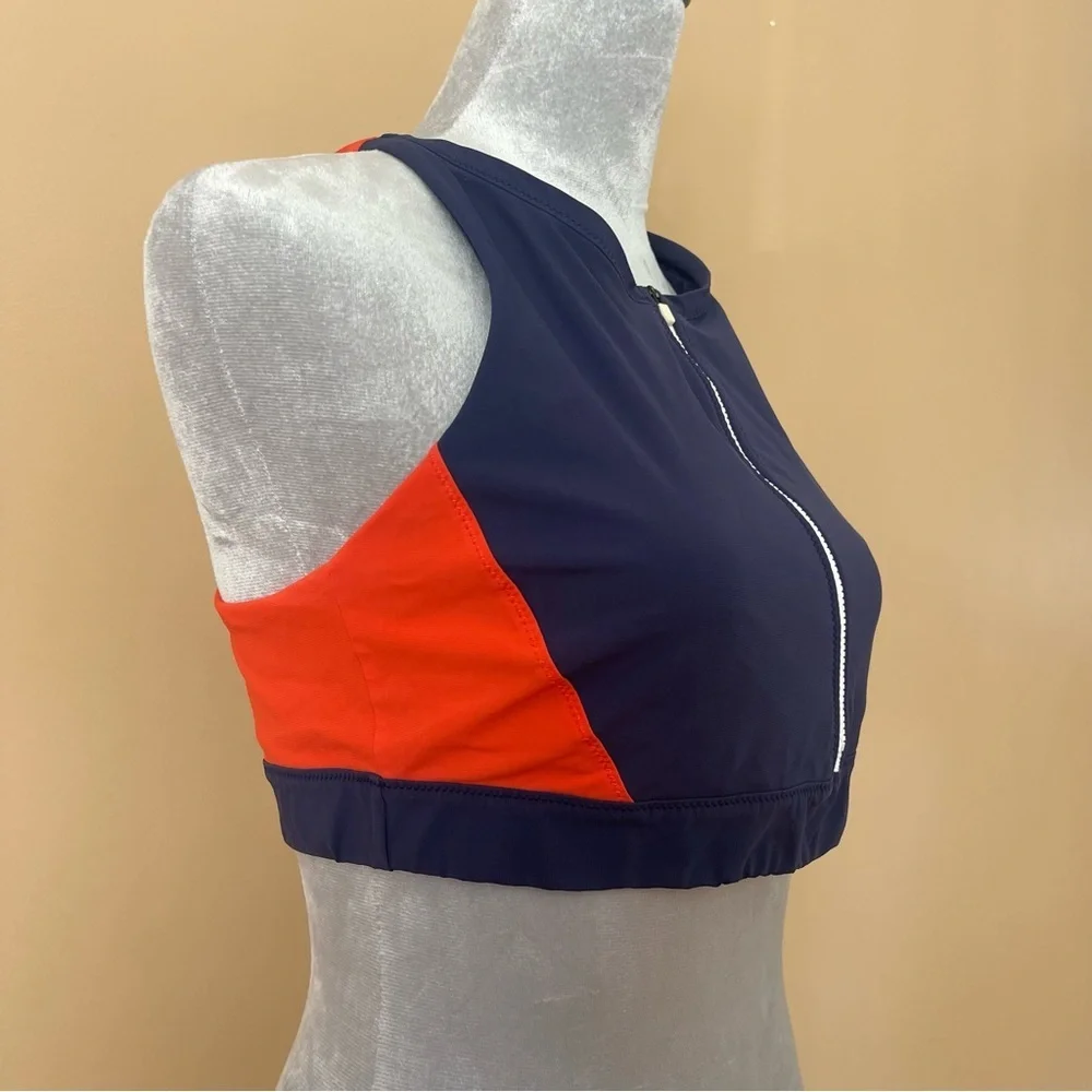 Athleta Navy Blue High Neck Zip Bikini Top Sports Bra size large